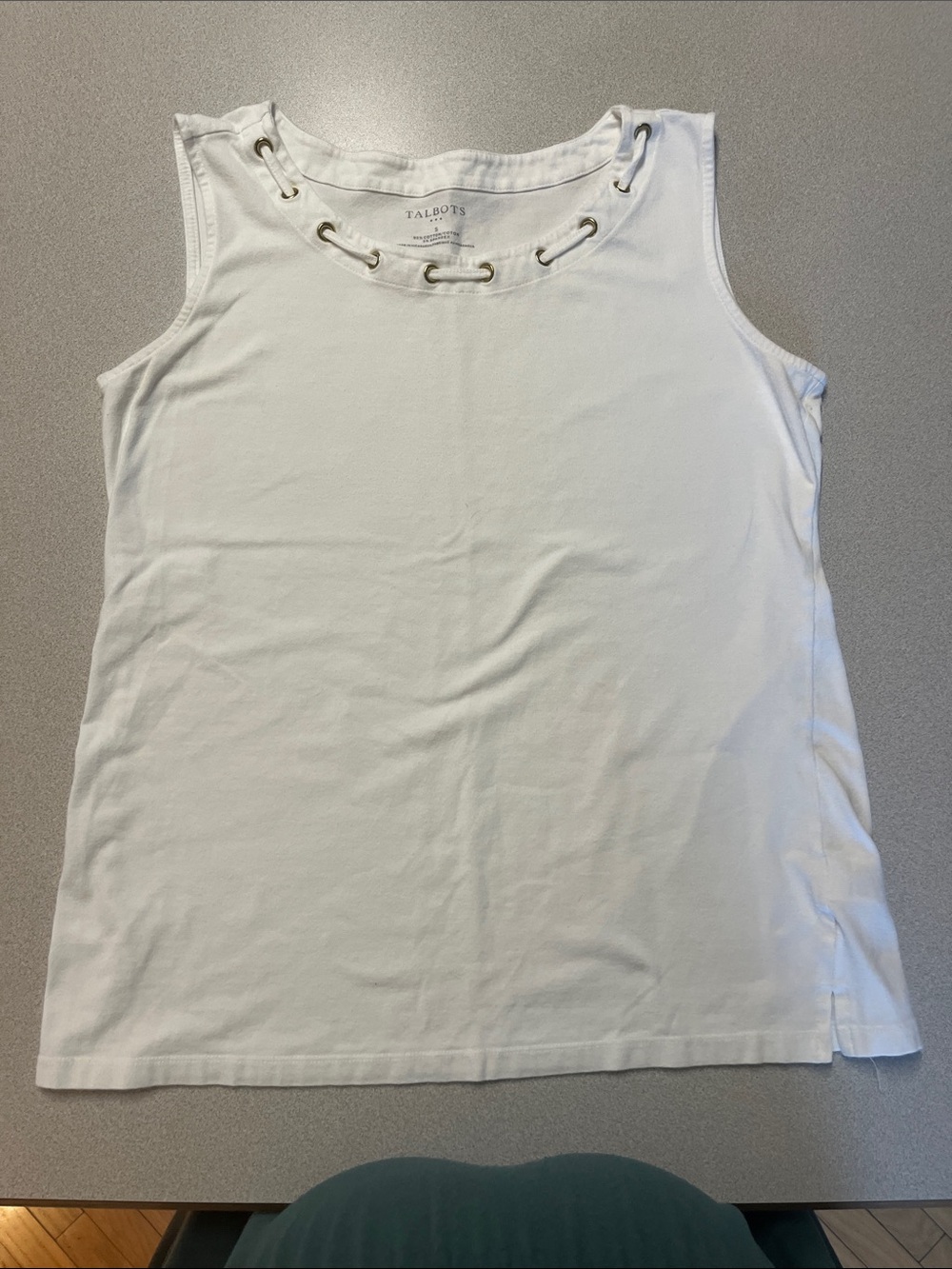 Talbots White Sleeveless Tank with Grommet Neckline